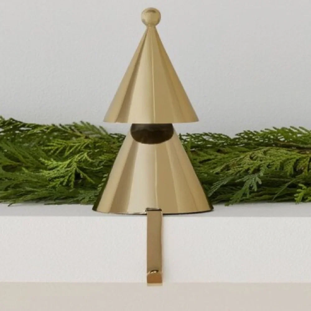 West Elm metal gold-tone Christmas tree stocking hanger